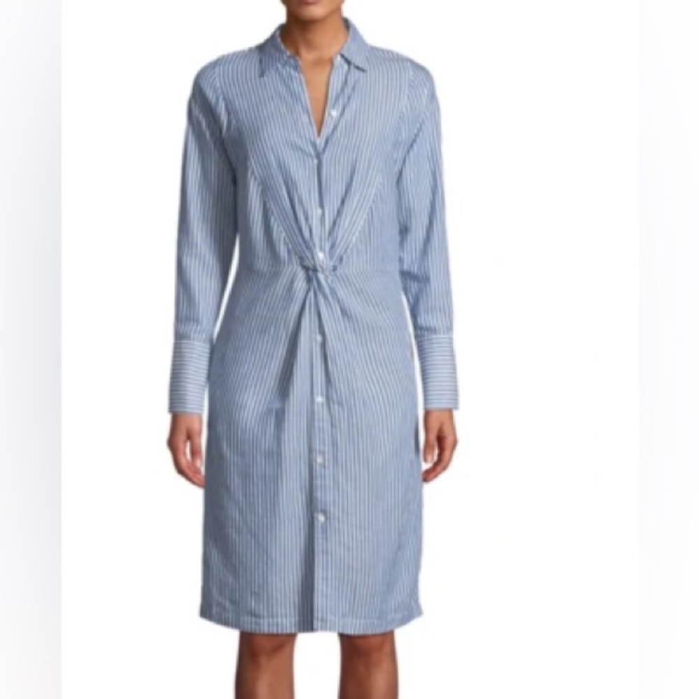 Vince Blue and White Striped Long Sleeve Shirt Dress